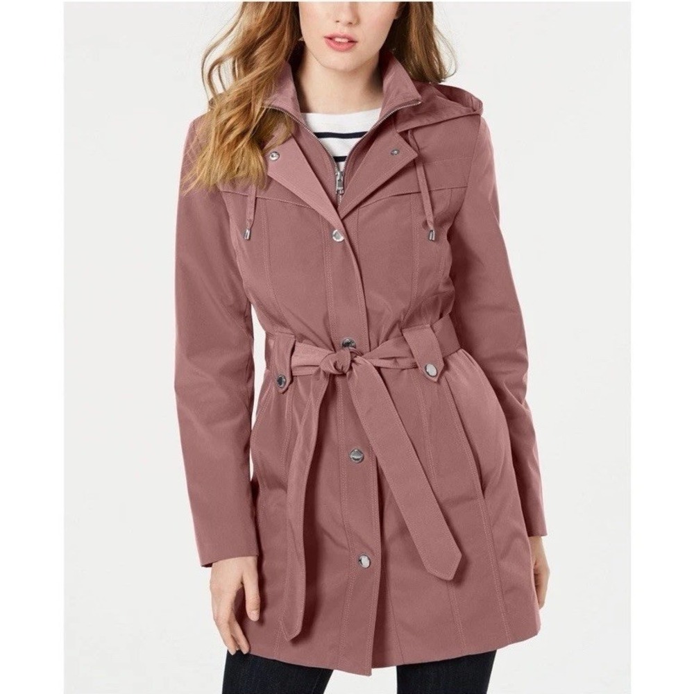 London Fog Tower Women's Trench Coat Jacket Size X-Large Rose Gold Belted